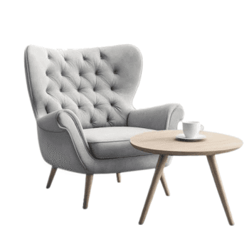 Modern Tufted Accent Chair with Wooden Coffee Table